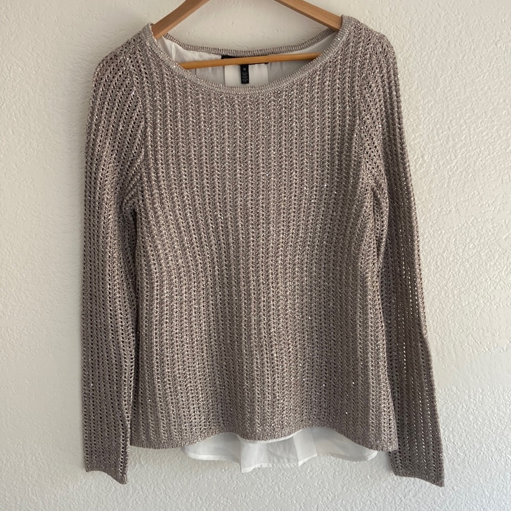 WHBM Silver Shimmery Holiday Twofer Sweater Sequin Sz Medium